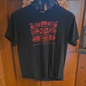 Native Black Tee with Red Tribal Design